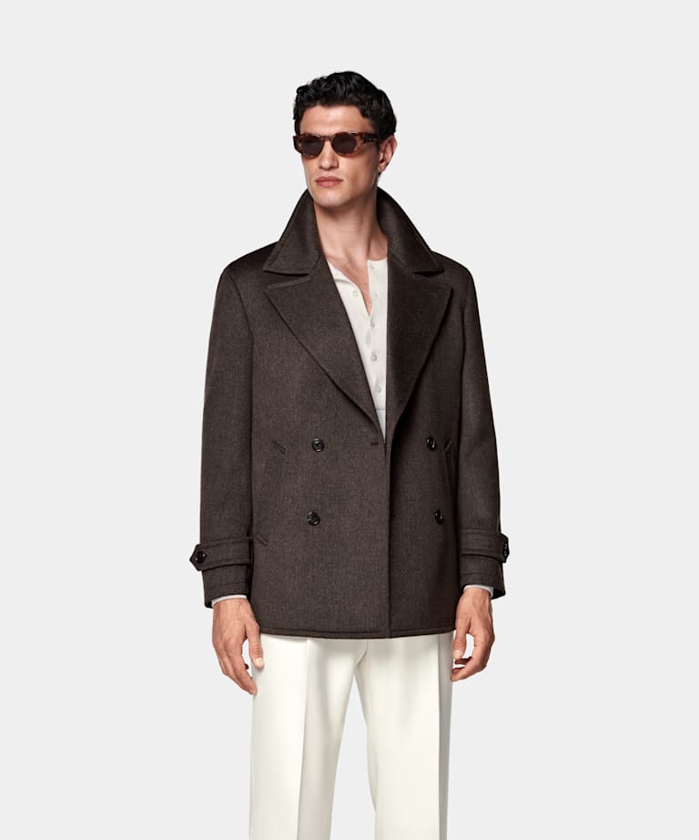SUITSUPPLY Wool Cashmere Blend by Botto Giuseppe, Italy Dark Brown Peacoat