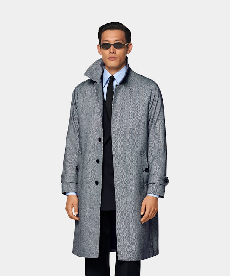 SUITSUPPLY Pure Wool by Corrado, Italy Navy Herringbone Relaxed Raglan Overcoat