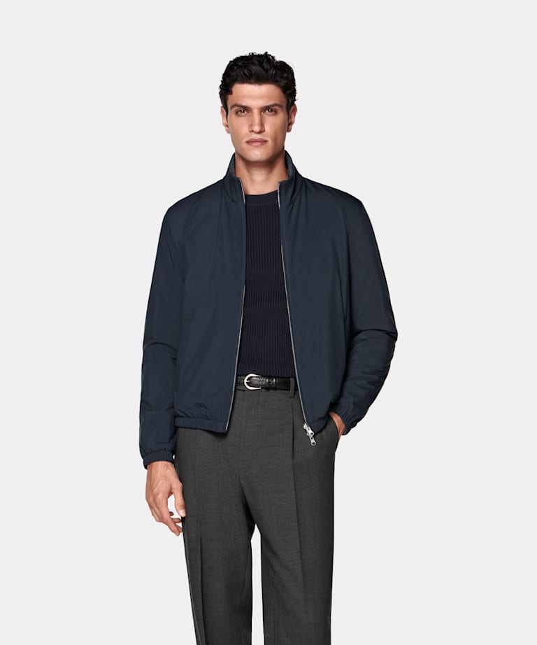 Navy Reversible Light Padded Zip Vest in Water-Repellent