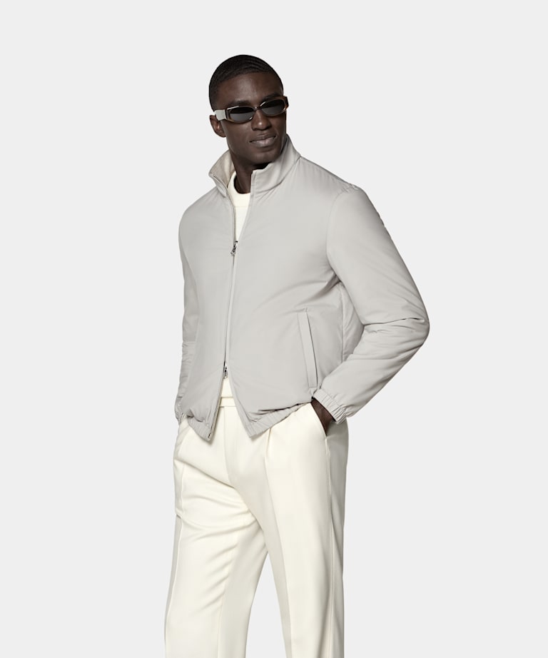 SUITSUPPLY Water-Repellent Technical Fabric Taupe Reversible Bomber Jacket