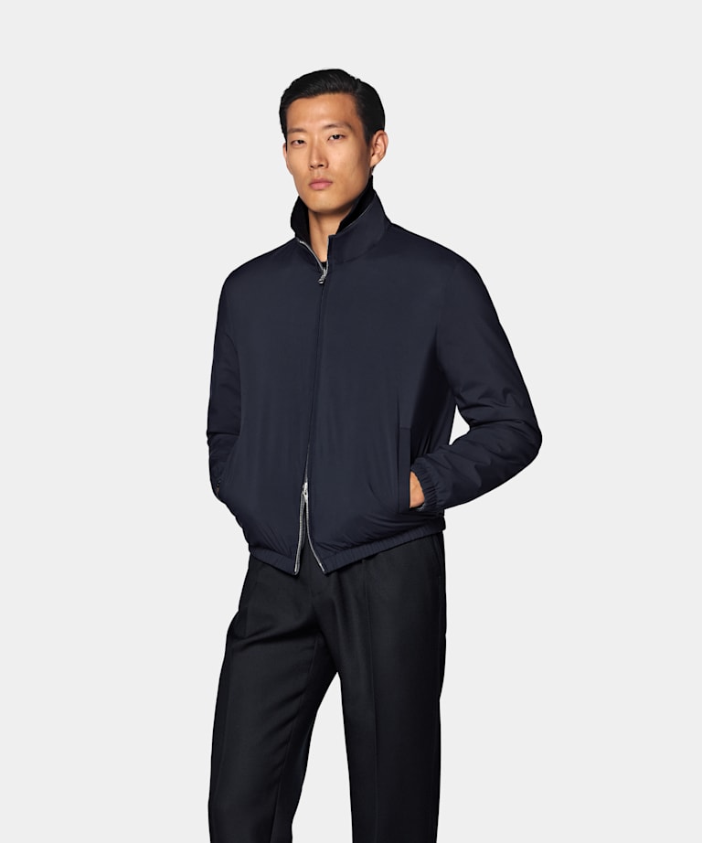 SUITSUPPLY Tejido t&eacute;cnico impermeable Bomber reversible azul marino