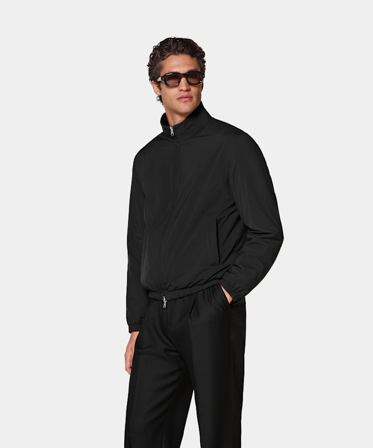 SUITSUPPLY Water-Repellent Technical Fabric Black Reversible Bomber Jacket