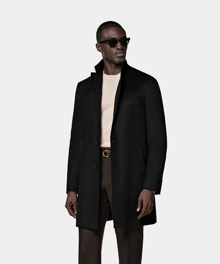 SUITSUPPLY Pure Wool Black Overcoat