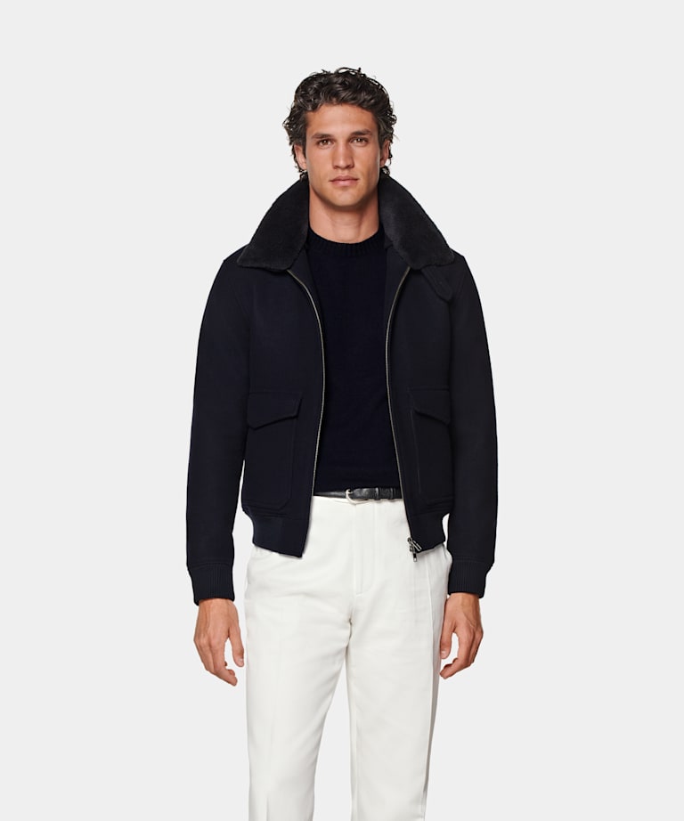 SUITSUPPLY Pure Wool Navy Bomber Jacket