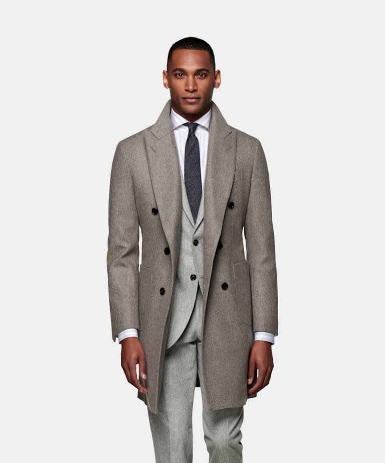 SUITSUPPLY Pure Wool by Vitale Barberis Canonico, Italy Taupe Overcoat