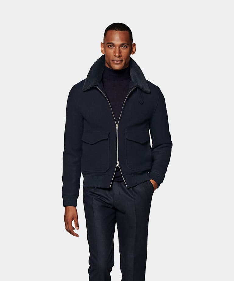 SUITSUPPLY Pure Wool Navy Bomber Jacket
