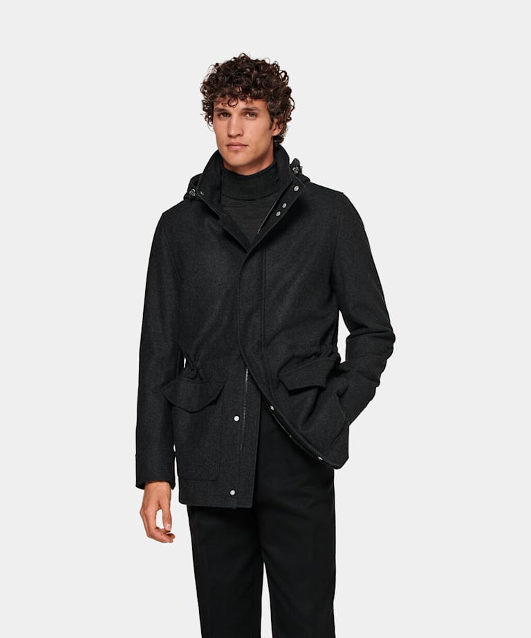 SUITSUPPLY Wool Cashmere by E.Thomas, Italy Dark Grey Padded Parka