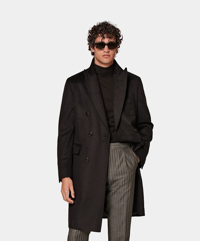 SUITSUPPLY Pure Cashmere by Colombo, Italy Dark Brown Belted Overcoat