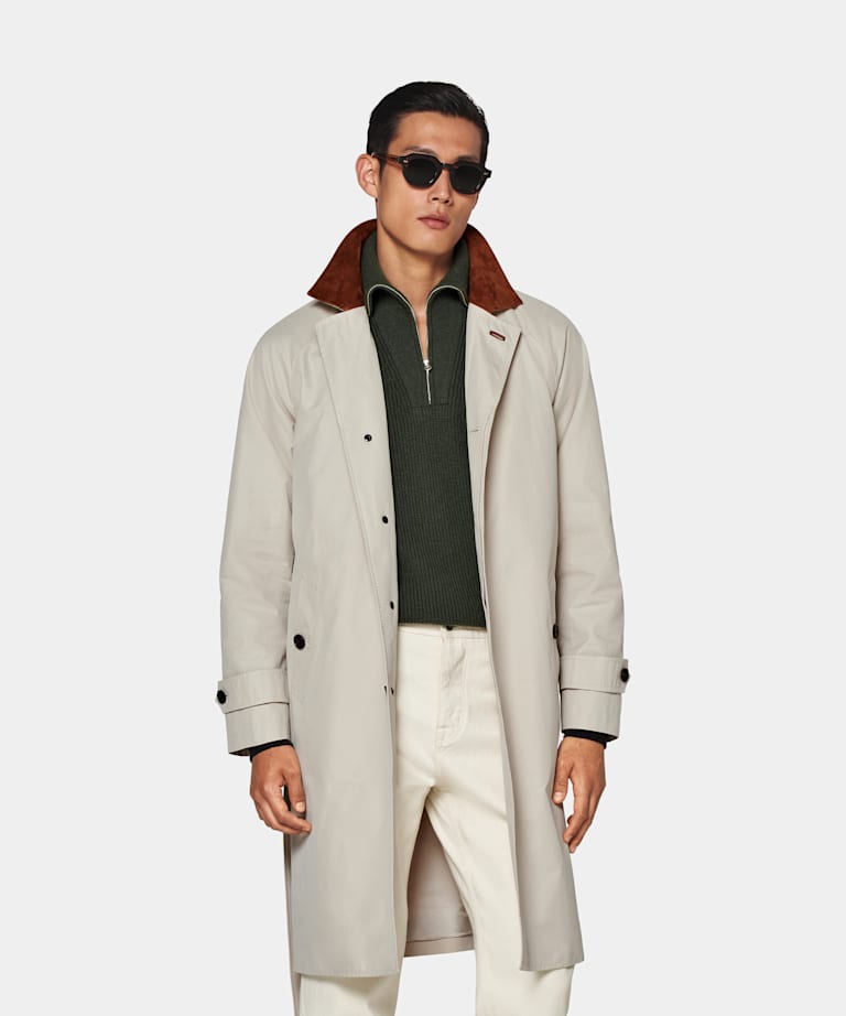 SUITSUPPLY Pure Cotton by Olmetex, Italy Sand Belted Trench Coat