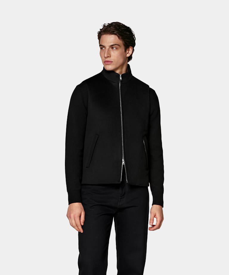 SUITSUPPLY Pure Cashmere by Colombo, Italy Black Padded Zip Vest