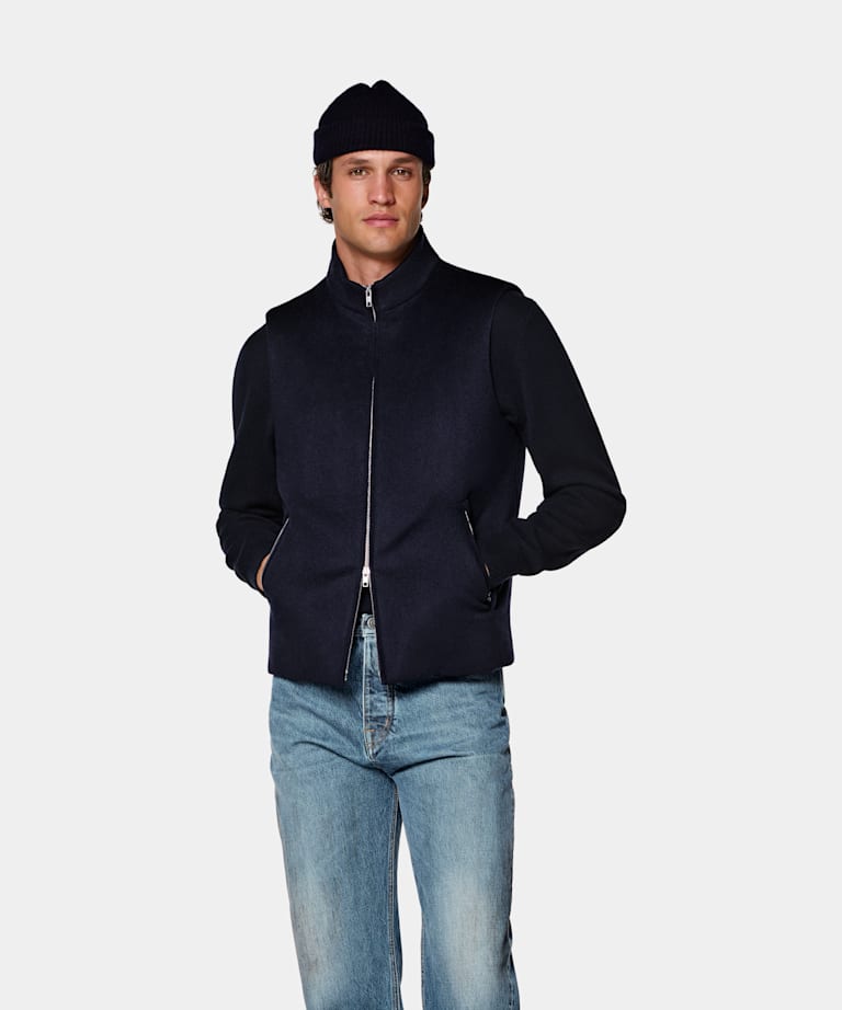 SUITSUPPLY Pure Cashmere by Colombo, Italy Navy Padded Zip Vest