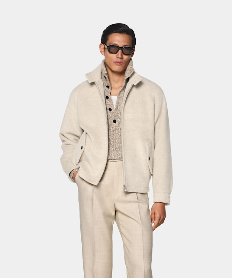 SUITSUPPLY Llama Wool by Piacenza, Italy Light Taupe Raglan Bomber Jacket