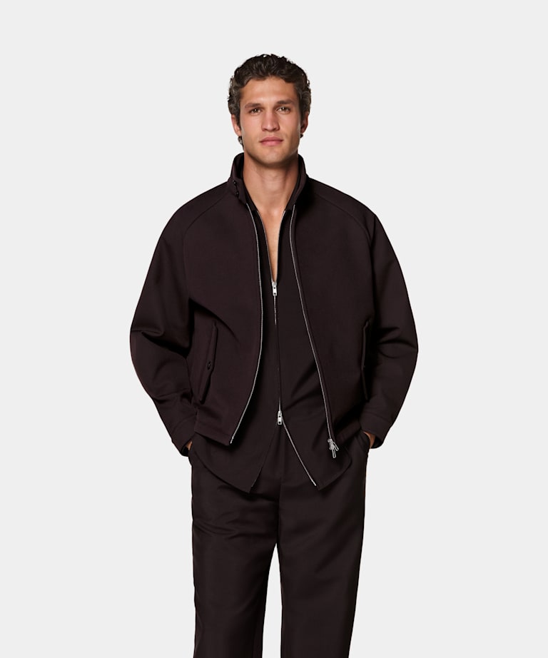 SUITSUPPLY Technical Fabric by Majocchi, Italy Dark Red Raglan Bomber Jacket