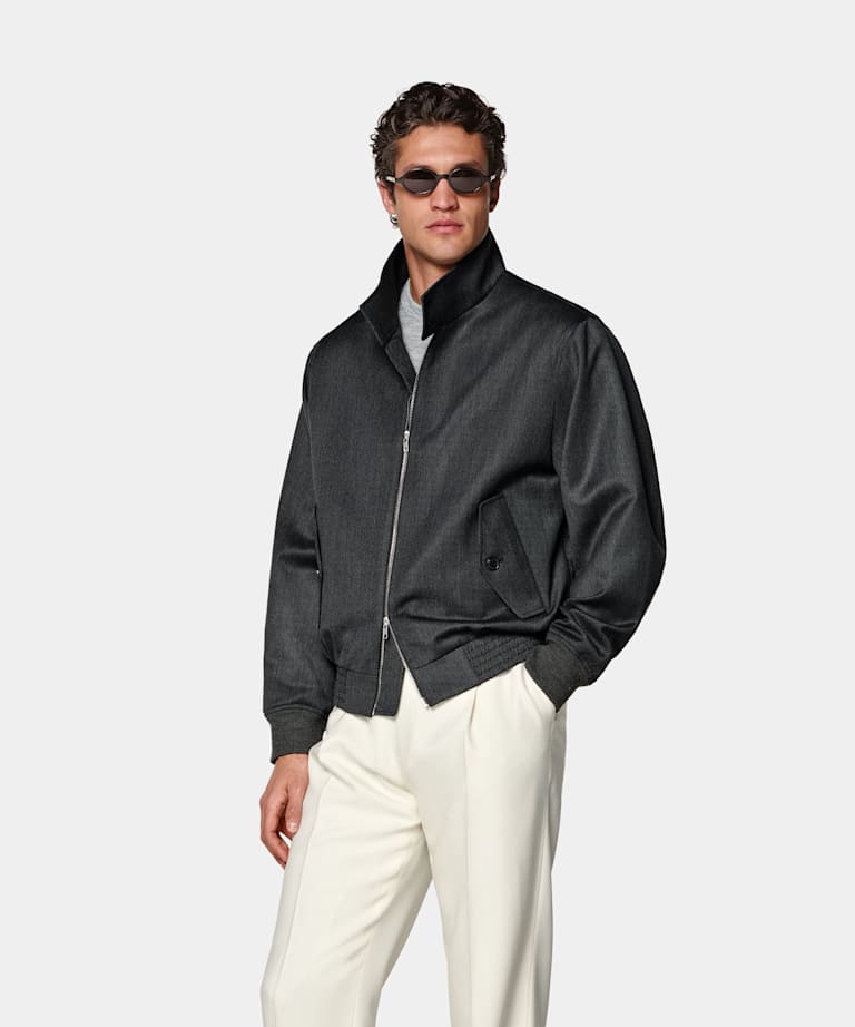 SUITSUPPLY Wool Cotton by Moon, United Kingdom Dark Grey Bomber Jacket
