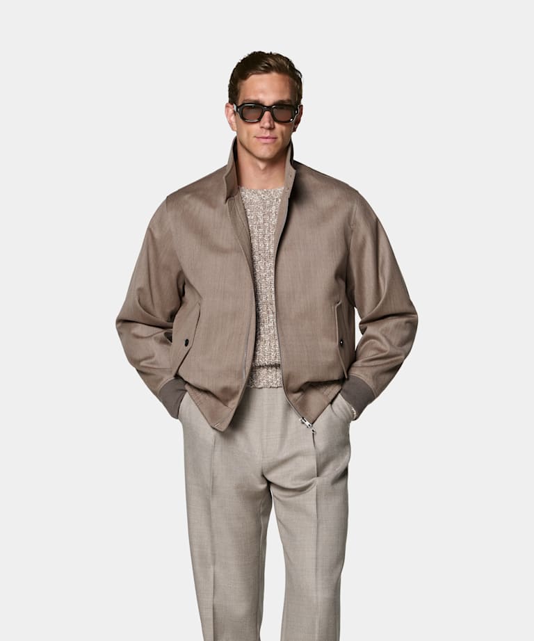 SUITSUPPLY Wool Cotton by Moon, United Kingdom Mid Brown Bomber Jacket