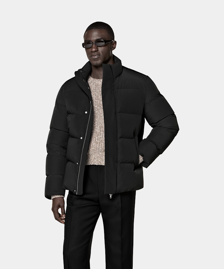 SUITSUPPLY Technical Fabric Black Puffer Jacket