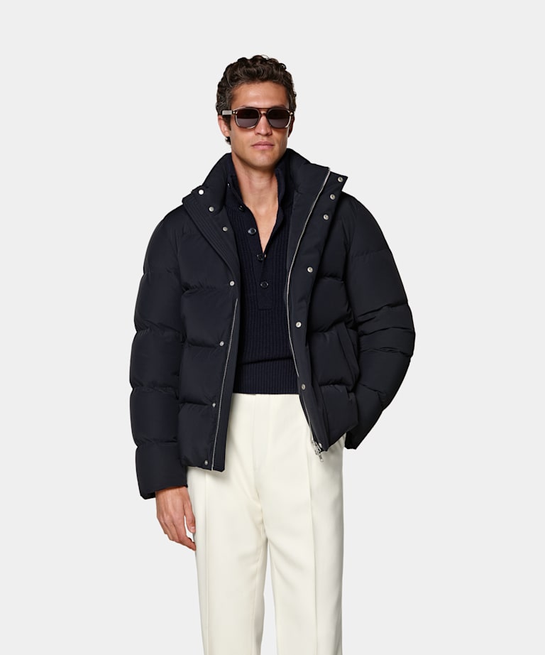 SUITSUPPLY Technical Fabric Navy Puffer Jacket
