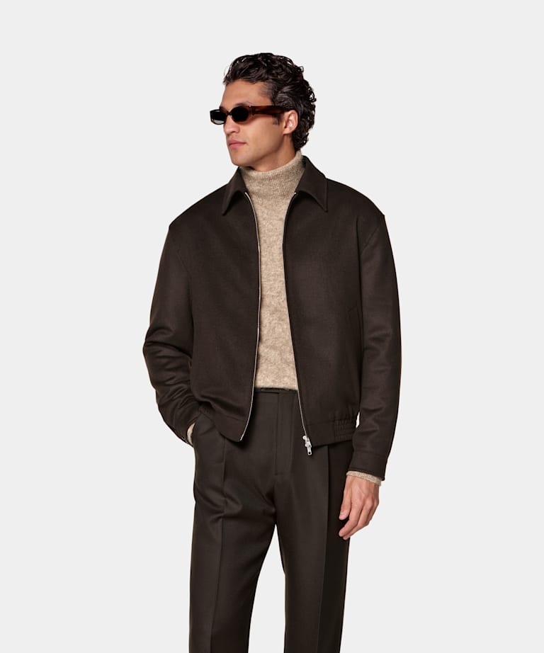 SUITSUPPLY Pure Wool Dark Brown Bomber Jacket
