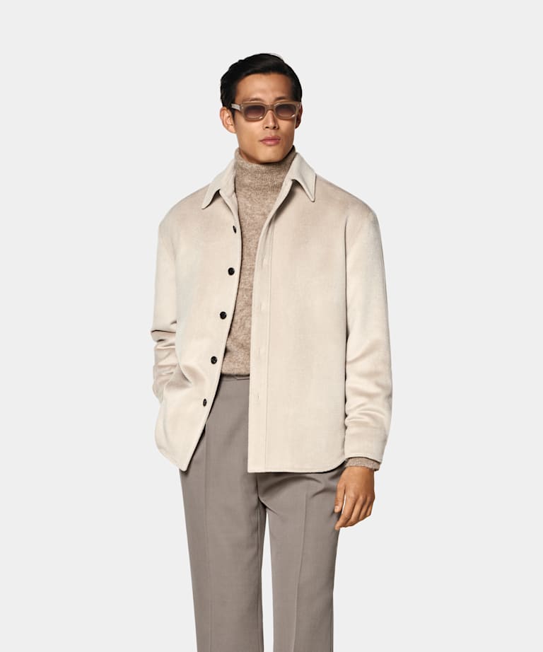 SUITSUPPLY Reine Schurwolle Hemdjacke taupe hell