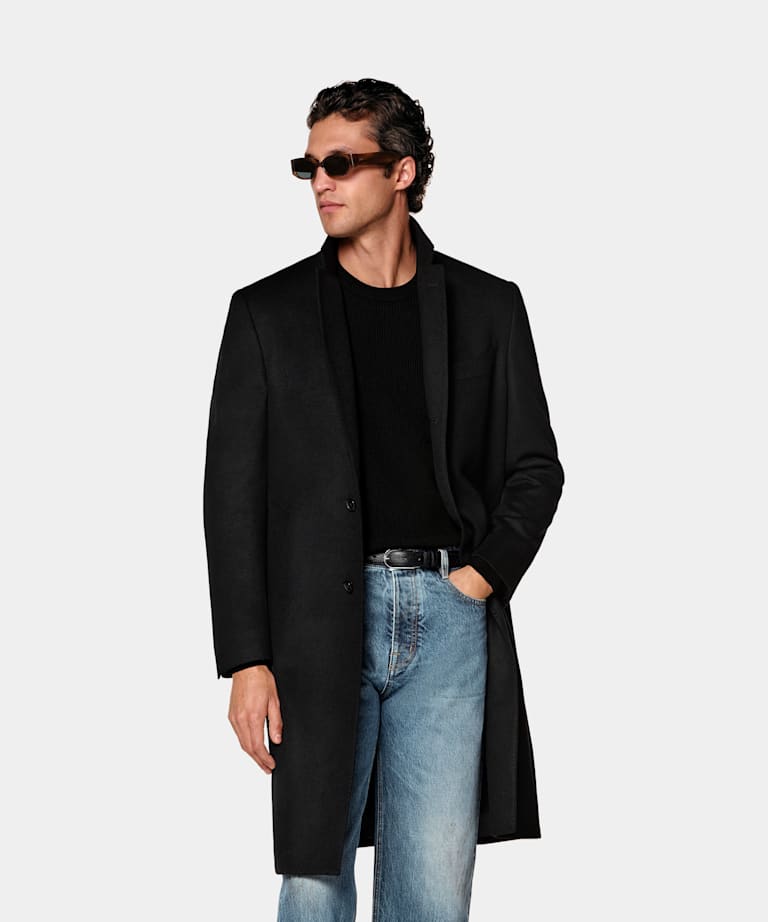 SUITSUPPLY Pure Wool Black Overcoat