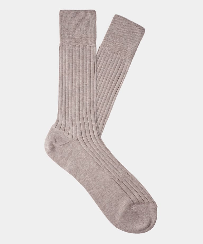 Brown Ribbed Regular Socks