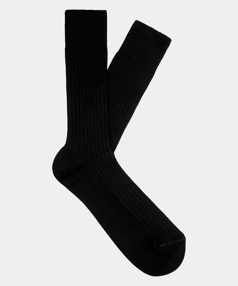 Black Ribbed Regular Socks