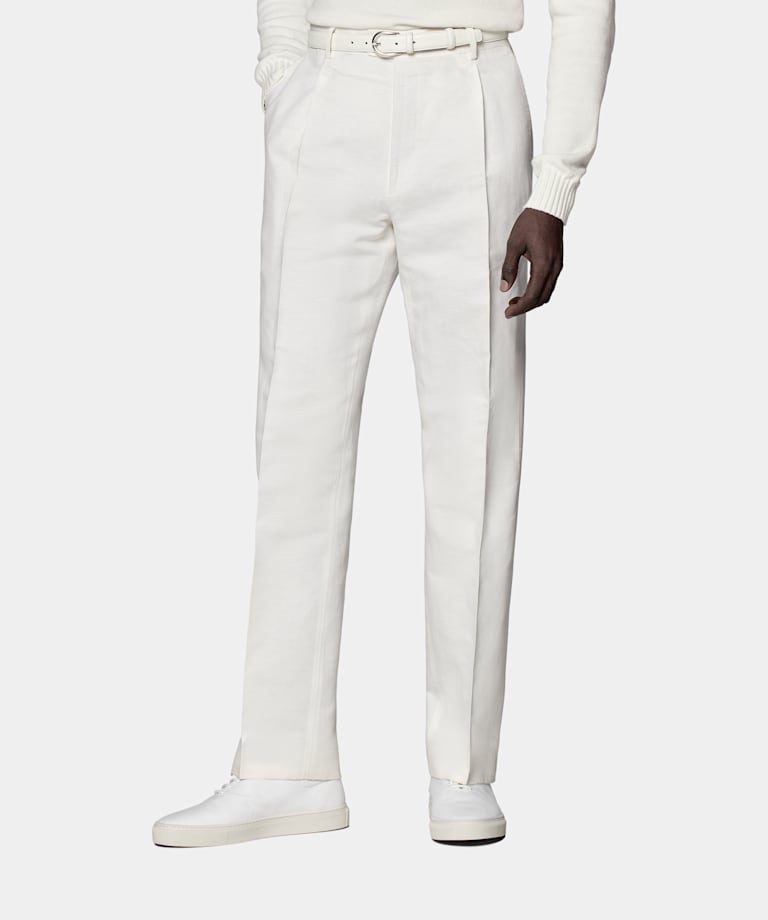 White Wide Leg Straight Trousers