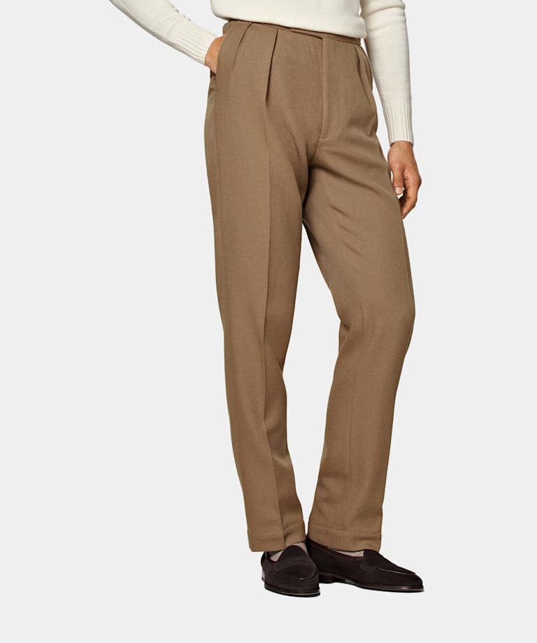 Mid Brown Wide Leg Tapered Mira Trousers