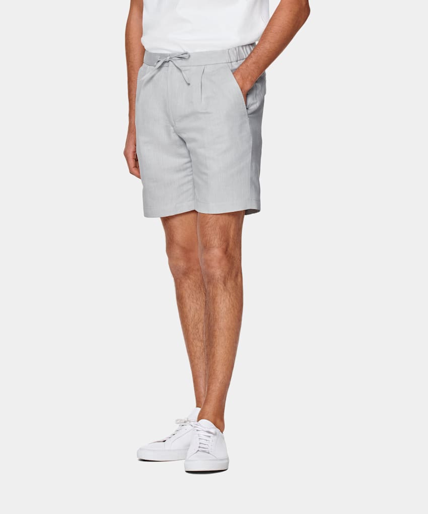 SUITSUPPLY Lino y algodón de Di Sondrio, Italia Pantalones cortos Ames gris claro con cordel