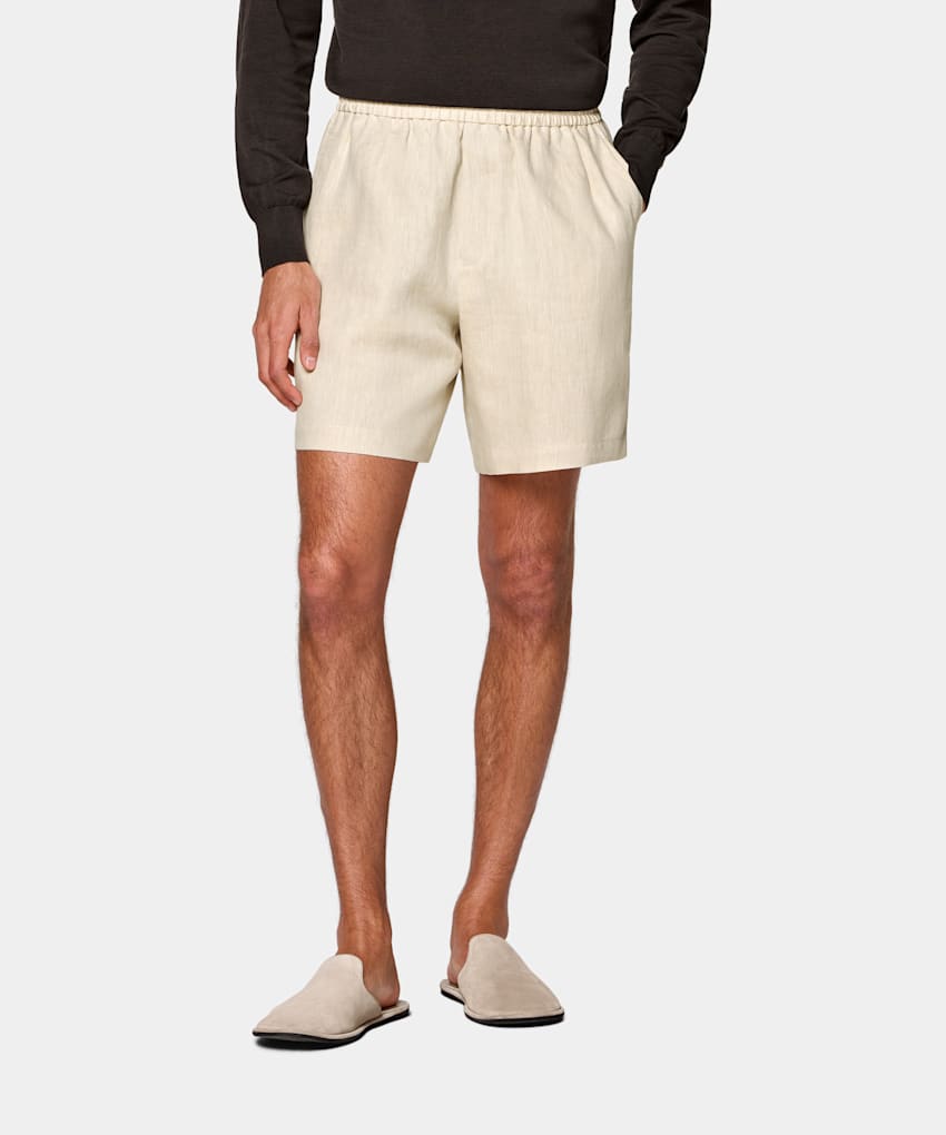SUITSUPPLY Pure Linen by Di Sondrio, Italy Light Brown Straight Leg Shorts