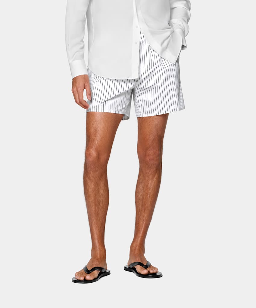 SUITSUPPLY Pure Cotton - Albini, Italie Black Striped Straight Leg Shorts