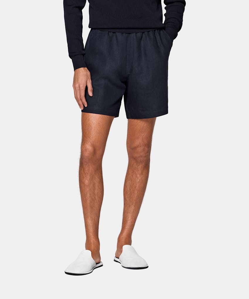 SUITSUPPLY Pure Linen by Di Sondrio, Italy Navy Straight Leg Shorts