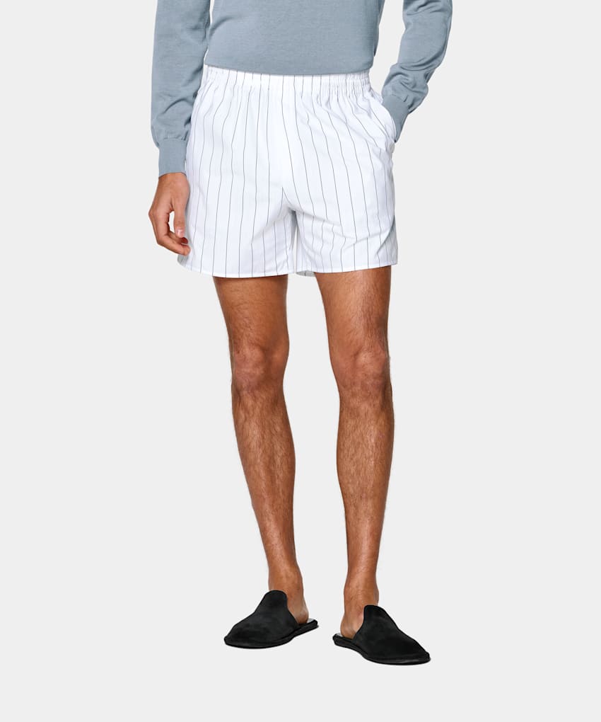 SUITSUPPLY Puur katoen van Alfatex, Itali&euml; Witte Gestreepte Shorts Straight Leg