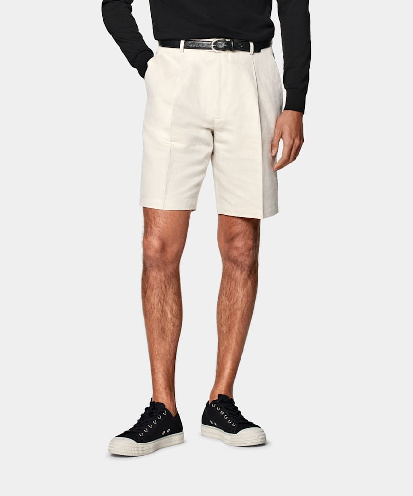 SUITSUPPLY Linen Cotton by Di Sondrio, Italy Sand Straight Leg Shorts
