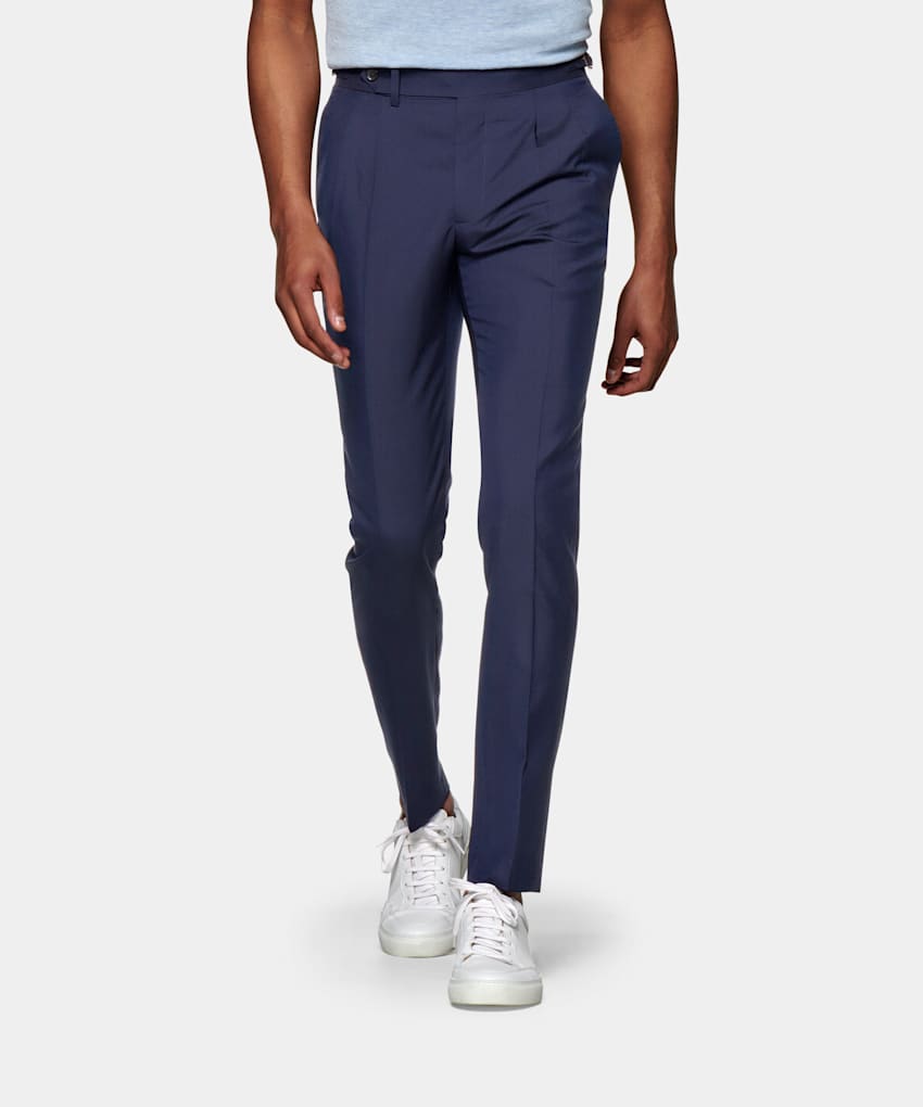 navy pleated trousers