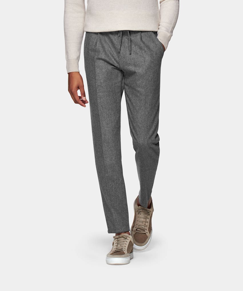 Light Grey Drawstring Ames Trousers | Circular Wool Flannel ...