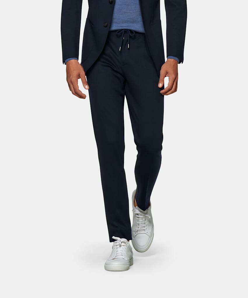 SUITSUPPLY Wool Cotton by Dondi, Italy Mid Blue Drawstring Ames Trousers