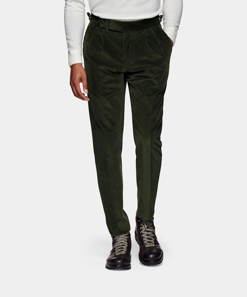 Dark Green Pleated Braddon Trousers
