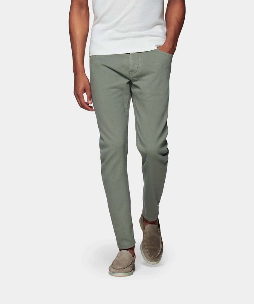 SUITSUPPLY Stretch Denim Mid Green 5 Pocket Alain Jeans