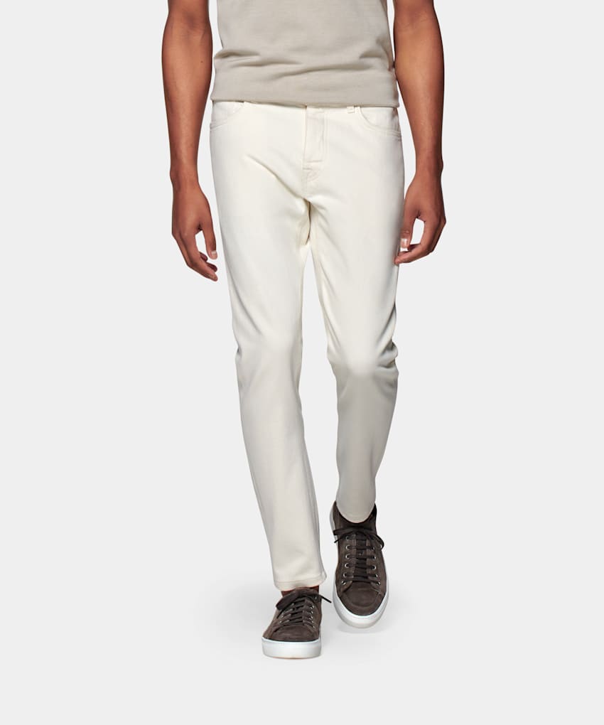SUITSUPPLY Coton stretch - Berto, Italie Jean 5 poches Alain blanc cassé