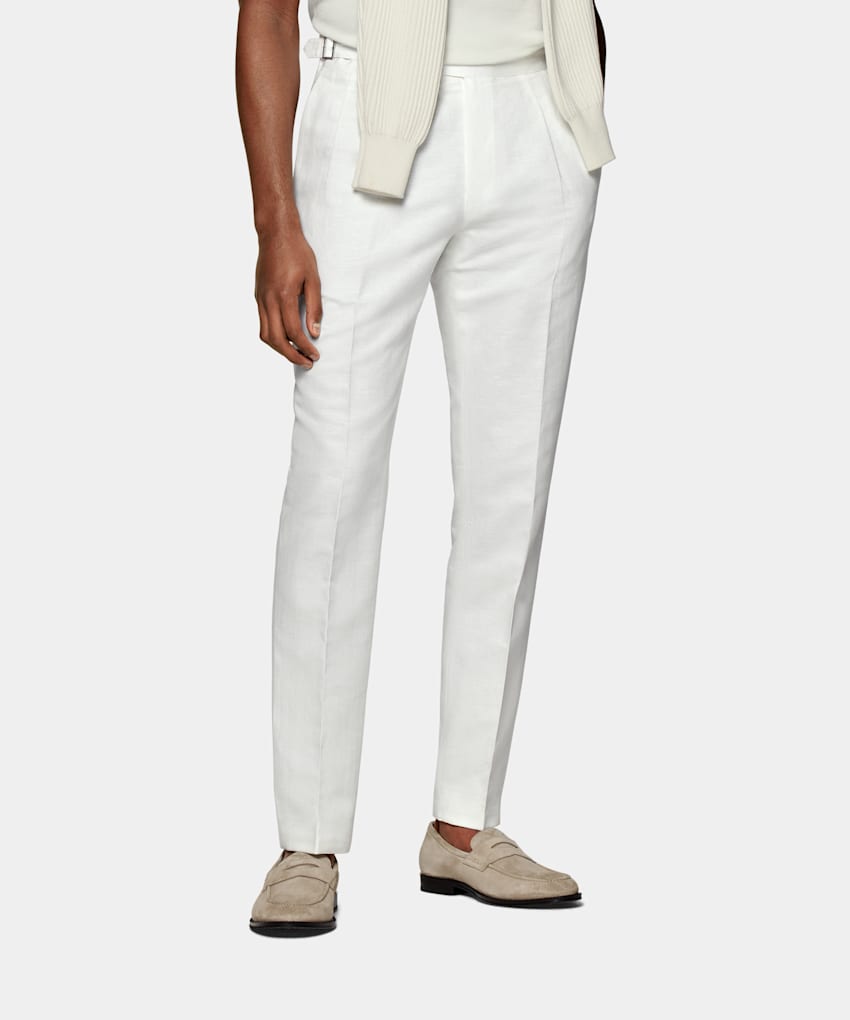 SUITSUPPLY Linen Cotton by Di Sondrio, Italy Off-White Pleated Fellini Trousers