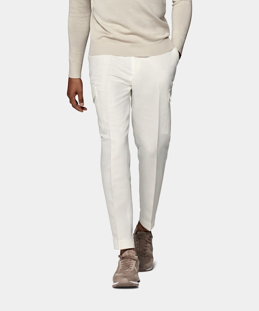 SUITSUPPLY Linen Cotton by Di Sondrio, Italy White Blake Cargo Trousers