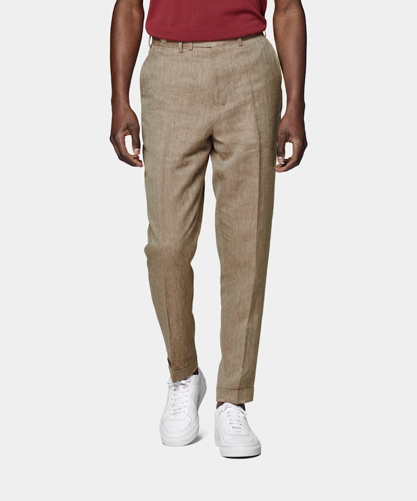 SUITSUPPLY Linen Silk by Delfino, Italy Taupe Blake Trousers