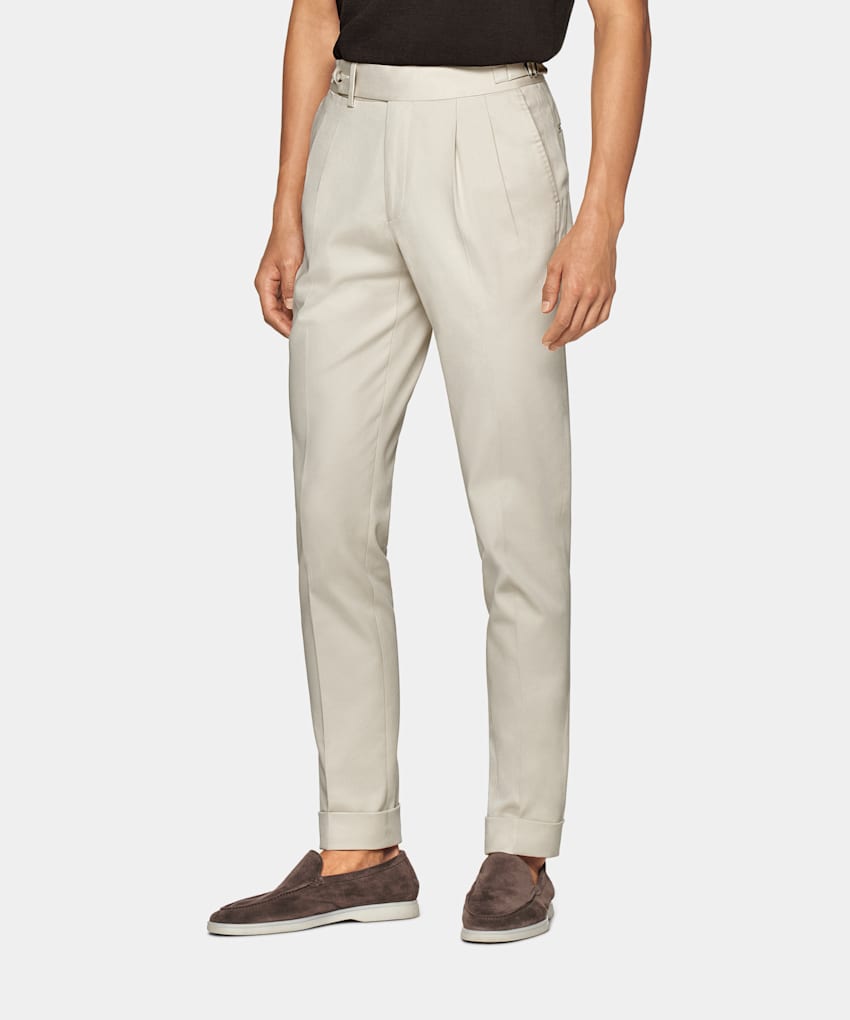 SUITSUPPLY Cotton Stretch by Di Sondrio, Italy Sand Pleated Braddon Trousers