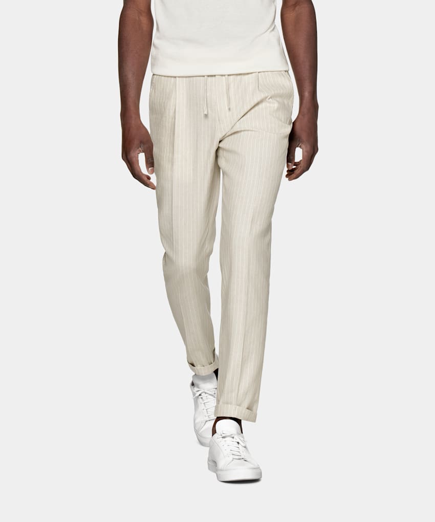 SUITSUPPLY Linen Cotton by Di Sondrio, Italy Sand Drawstring Ames Trousers