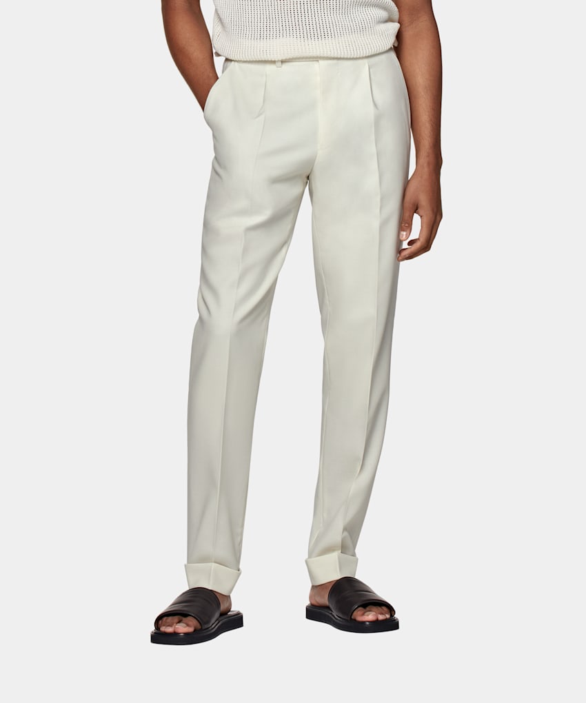 SUITSUPPLY Pure Wool 4Ply by Rogna, Italy Off-White Pleated Vigo Trousers