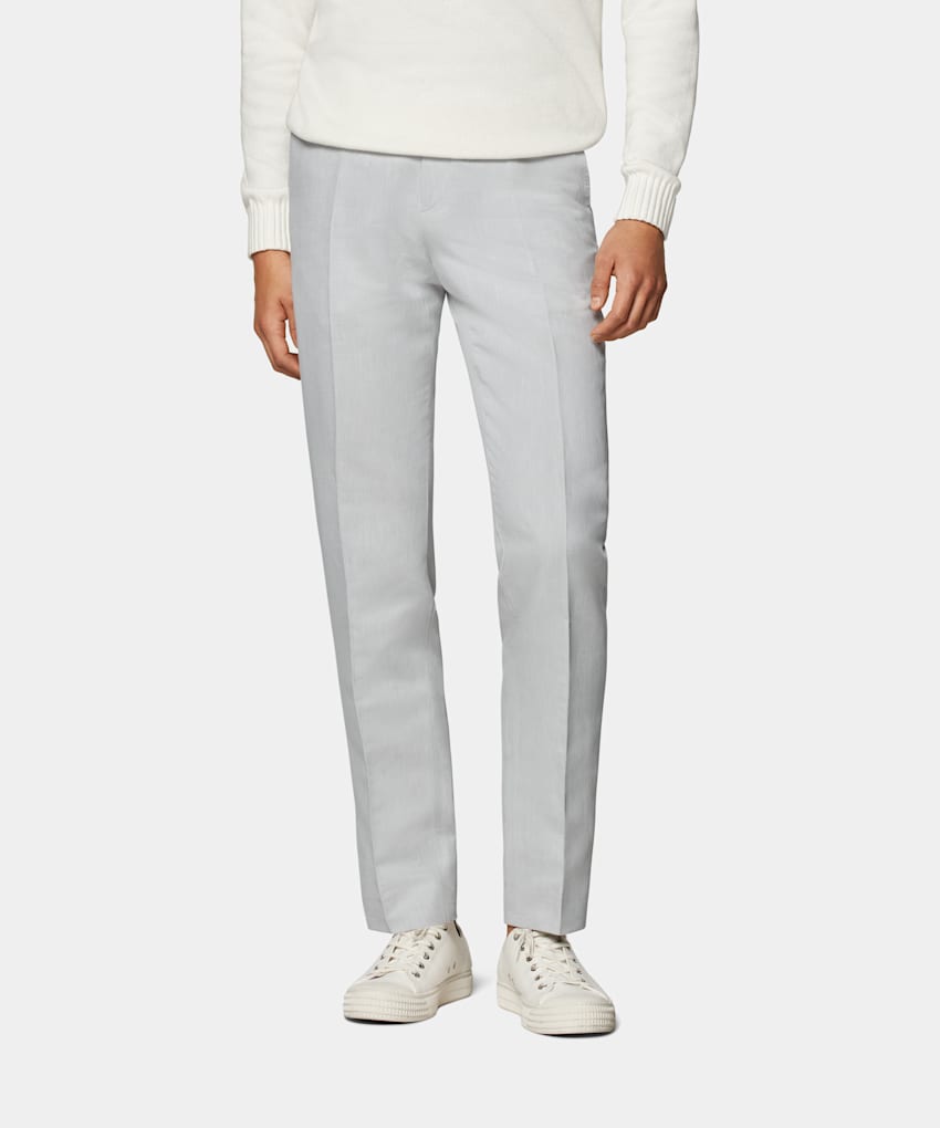 SUITSUPPLY Lino y algodón de Di Sondrio, Italia Pantalones gris claro Brescia