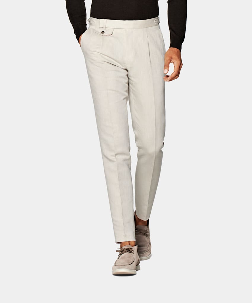 Pantalon à pinces Brentwood marron clair | Lin, coton | Suitsupply Online Store