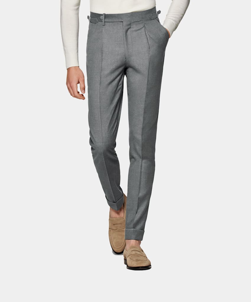SUITSUPPLY Pure S110's Wool by Vitale Barberis Canonico, Italy Mid Grey Pleated Vigo Trousers