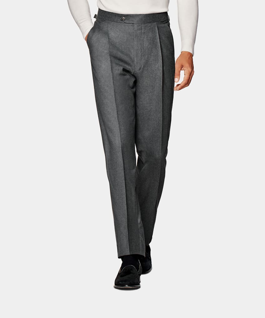 SUITSUPPLY Wool Cashmere by Vitale Barberis Canonico, Italy Mid Grey Pleated Duca Trousers